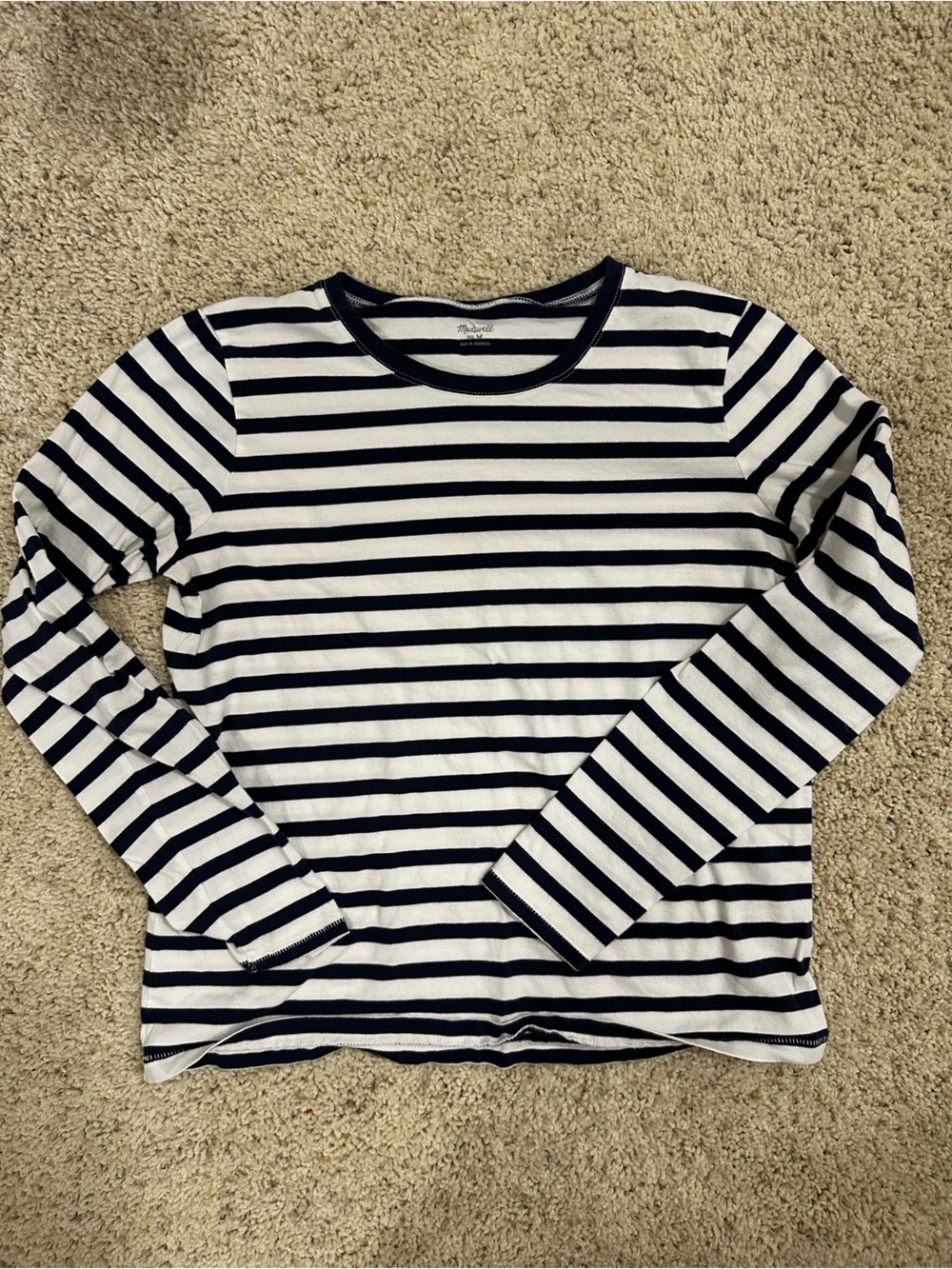 100% Cotton Madewell Navy and White Striped Long Sleeve Shirt